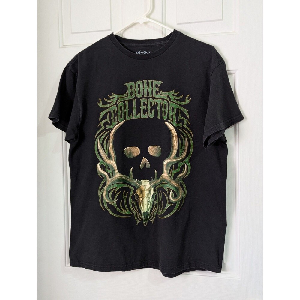 Bone Collector Tshirt Mens Large Black Cotton Skull Antlers Hunting Outdoors
